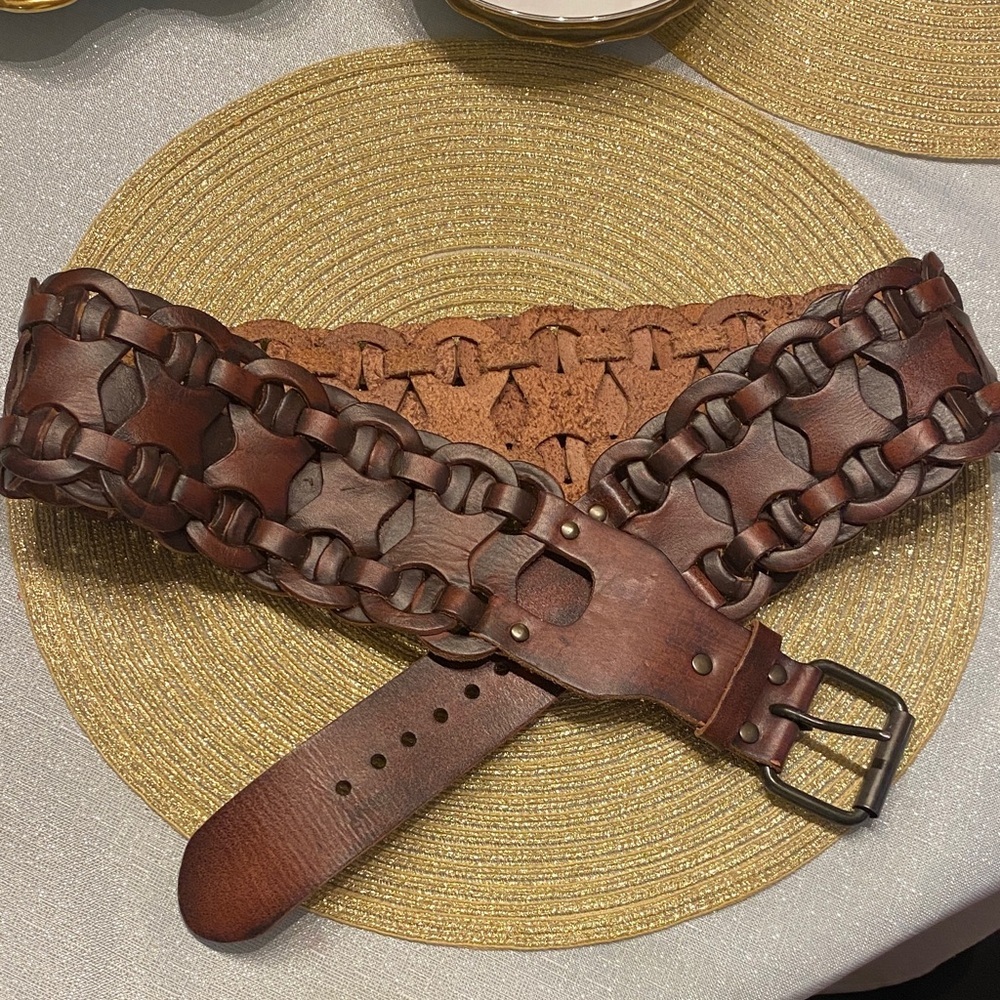 Classic Brown Braided Leather Waist Belt